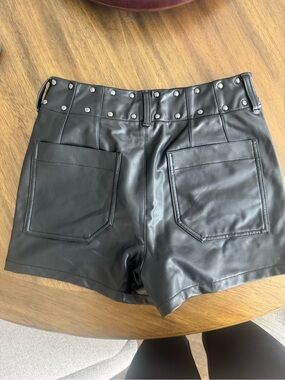 Maeve Black Faux Leather High-Waist Studded Shorts